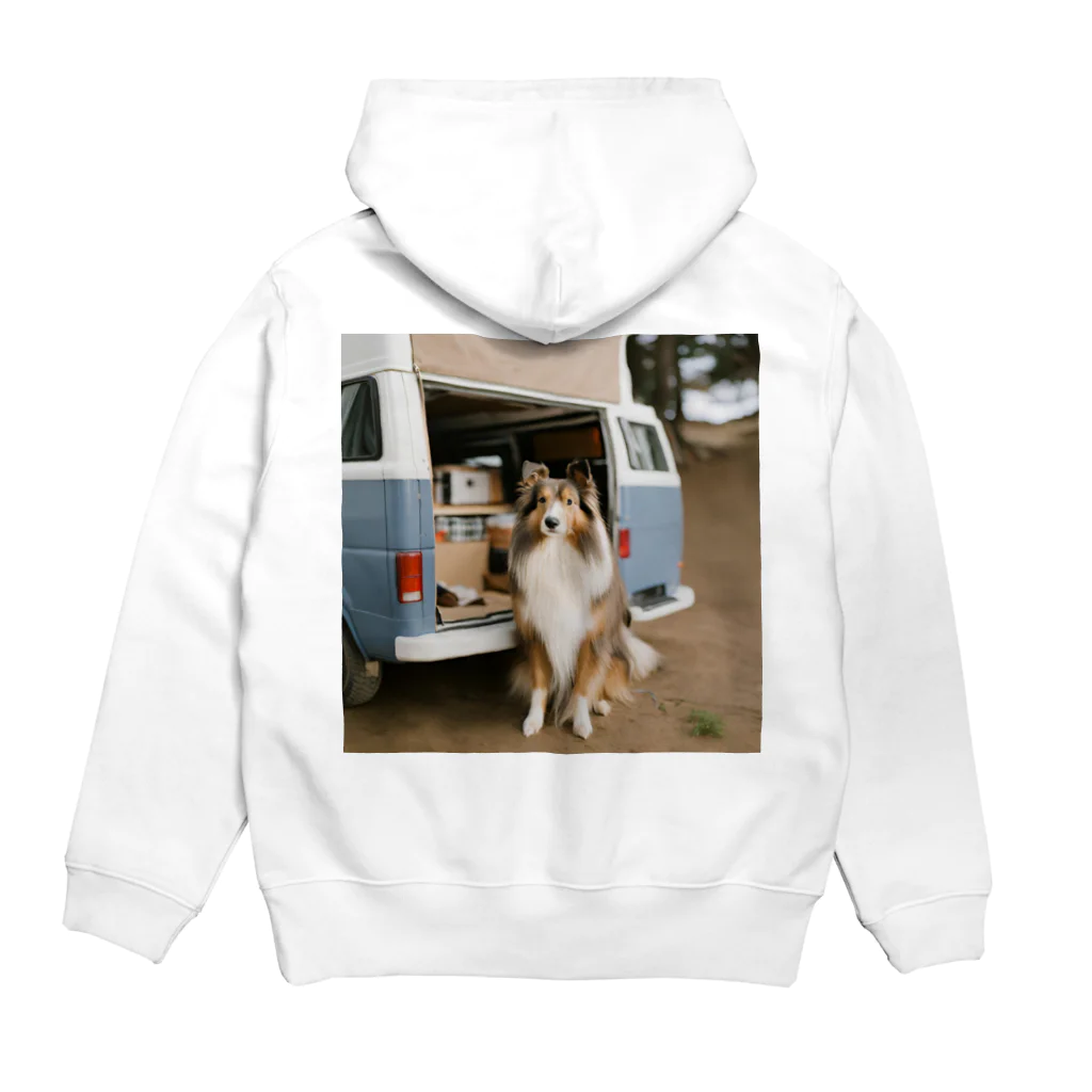 camper's dogのVanlifeするシェットランドシープドッグ　イラスト Hoodie:back