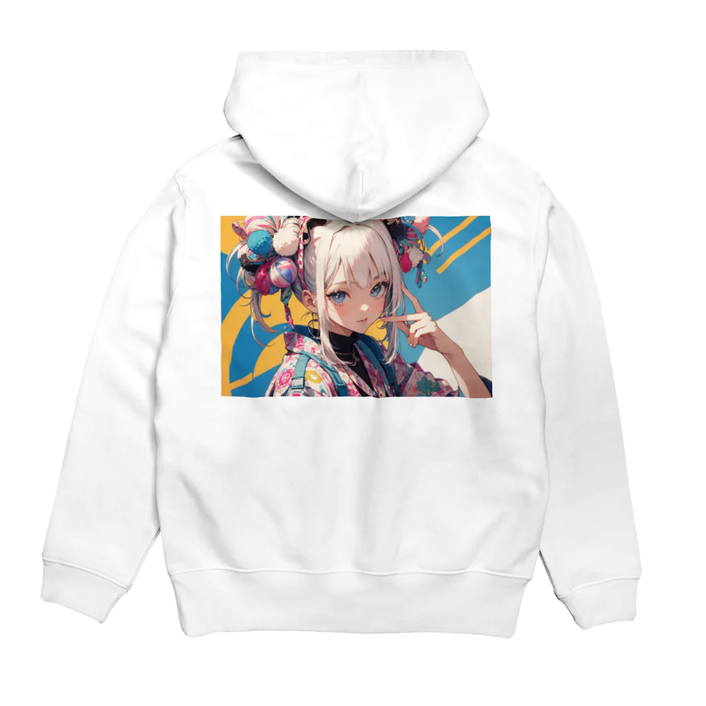 tokyo_citypopのkawaii 東京kimonoガールアート 原宿 Hoodie:back