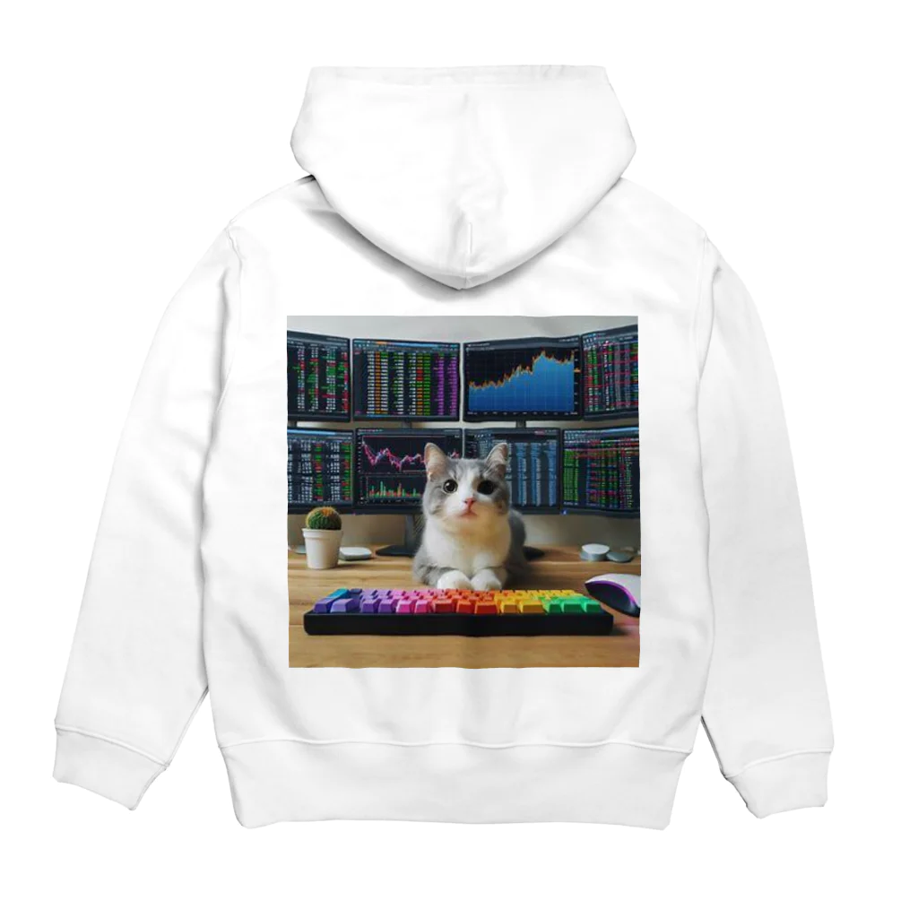 猫は癒やしの猫とデイトレード Hoodie:back