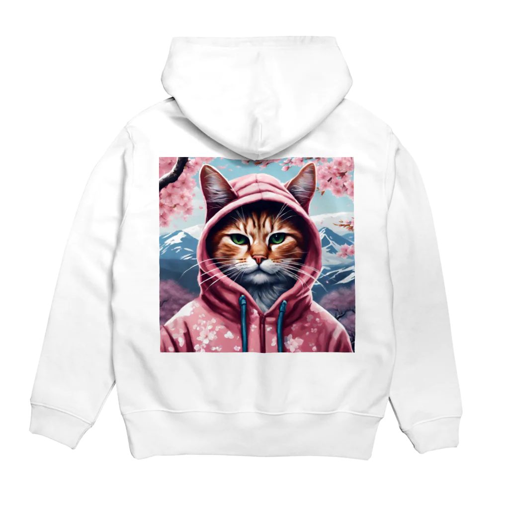 オシャンな動物達^_^の桜舞うなかオシャン猫 Hoodie:back