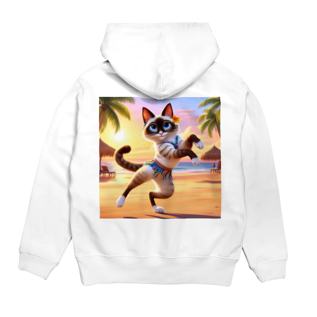 猫と紡ぐ物語のリズム感抜群！長身な白シャムネコがビーチでランバダダンス！  Hoodie:back