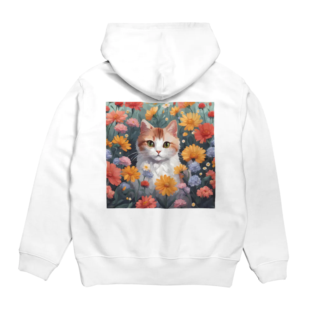 FLOWERアニマルのロココFLOWERキャットコスモス Hoodie:back