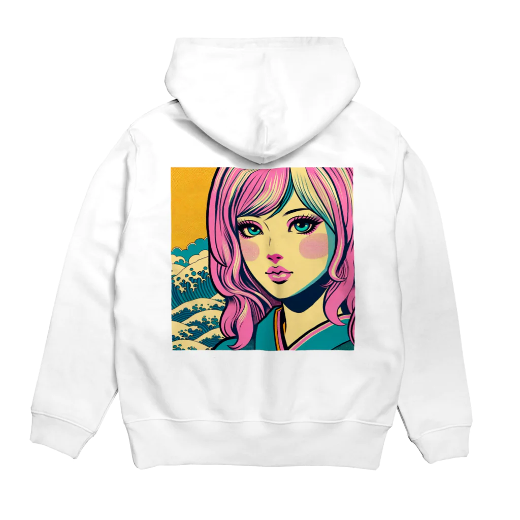 Sunlit Horizonの令和・浮世絵ギャル Hoodie:back