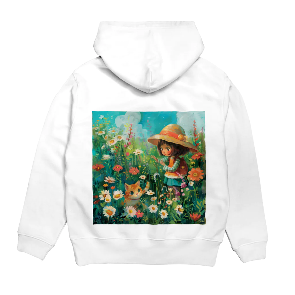 AQUAMETAVERSEのお花畑に囲まれる猫ちゃんと私 アメジスト 2846 Hoodie:back