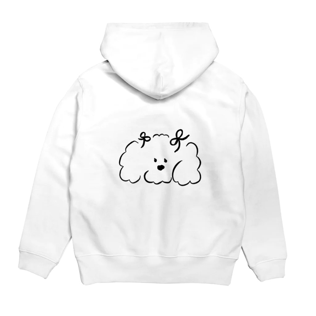 musubiのふわふわの白い犬/リボン Hoodie:back