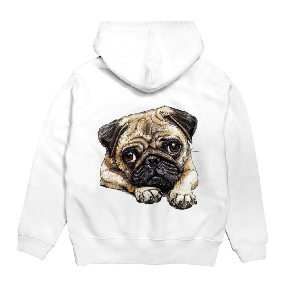 鼻ぺちゃ犬と和猫のUpward glance pug Hoodie:back