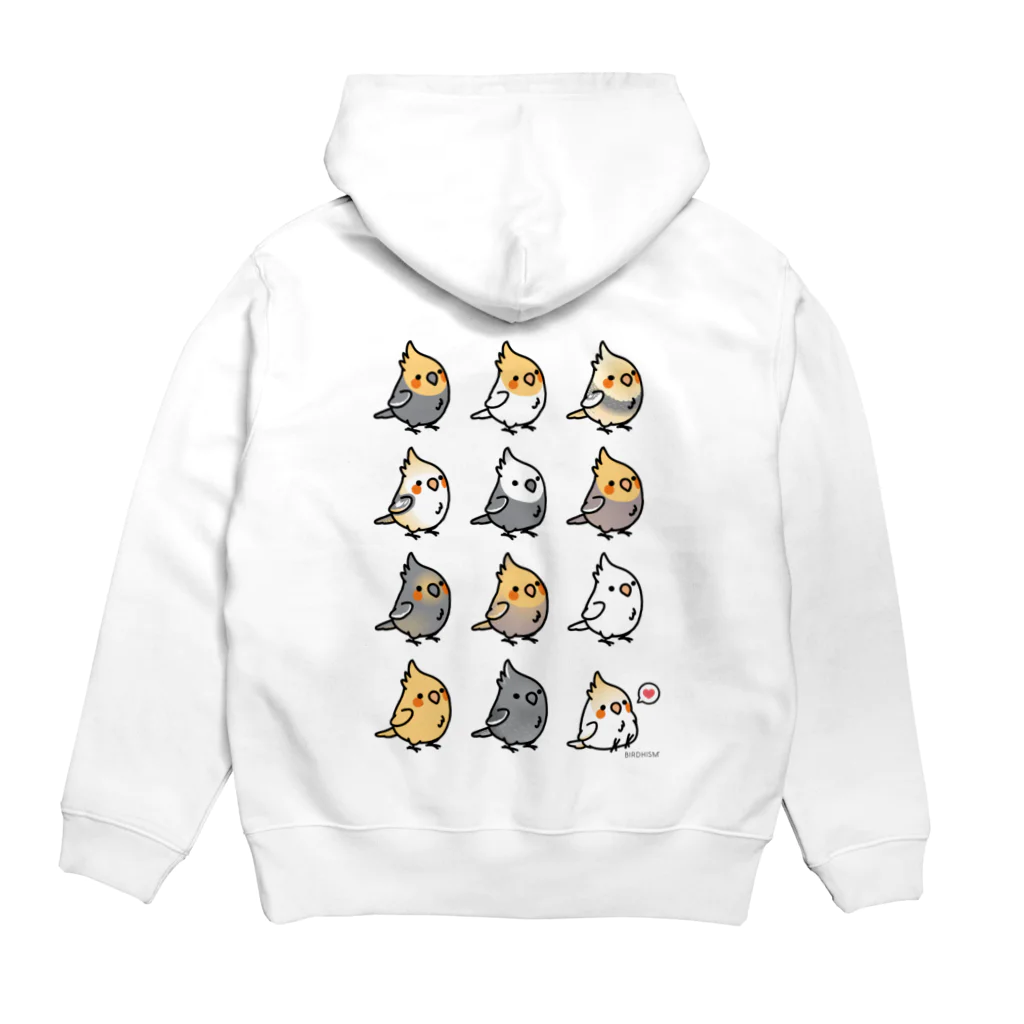 Cody the Lovebirdの【両面】オカメインコ大集合 / サングラスをかけたオカメインコ Chubby Bird Hoodie:back