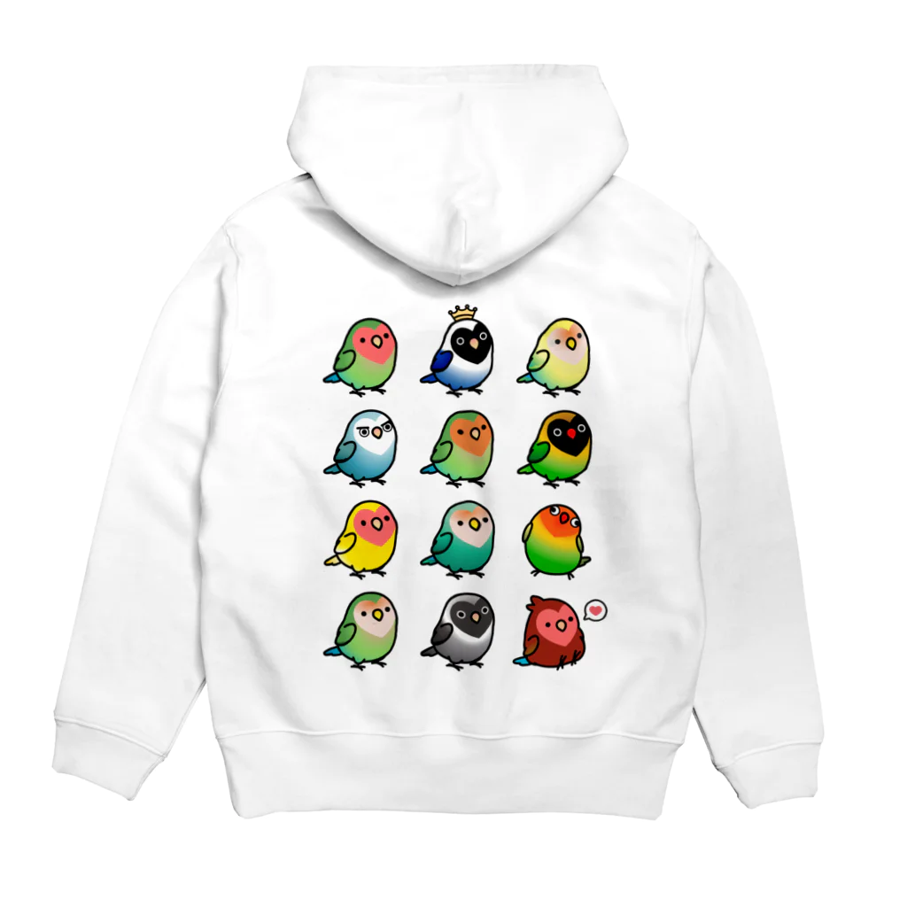 Cody the Lovebirdの【両面】ラブバード大集合（コザクラインコ＆ボタンインコ）/ ブルーボタンインコ Chubby Bird  Hoodie:back