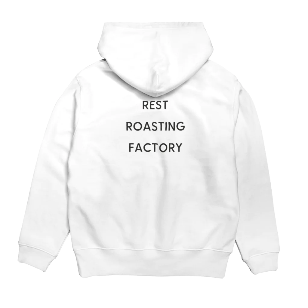 REST ROASTING FACTORYの珈琲ペンギンの一休（まるっと）ブラック パーカーの裏面