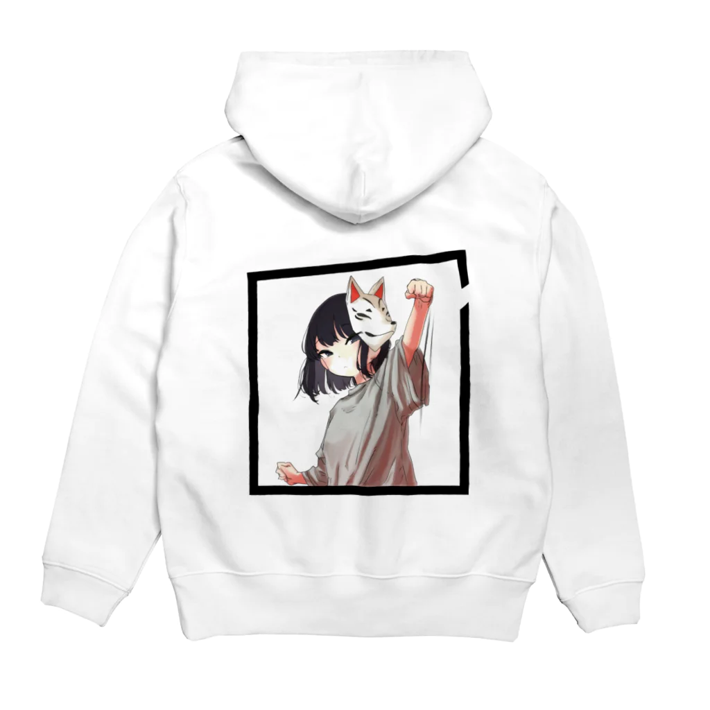 キツネビの狐面少女の枠なぐり👊 Hoodie:back