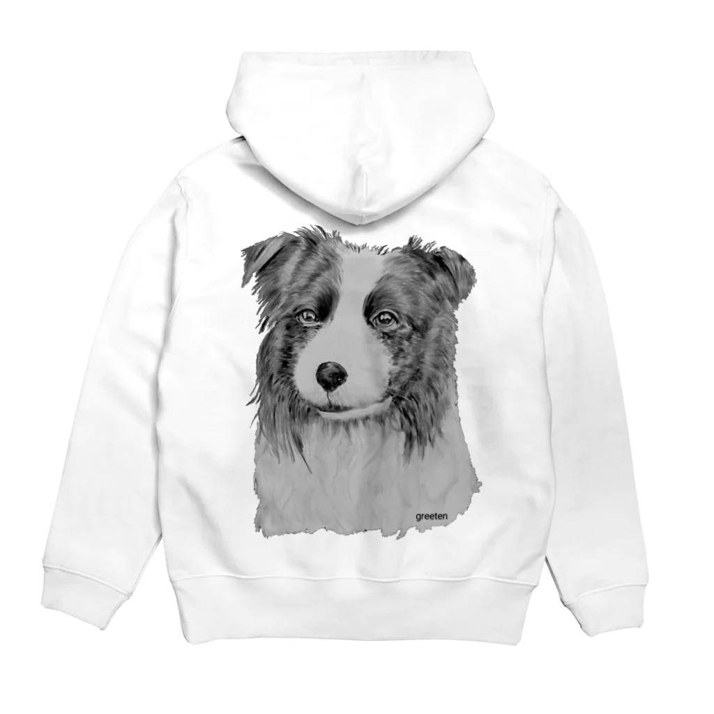 greetenのボーダーコリー　アート犬モノクロ Hoodie:back