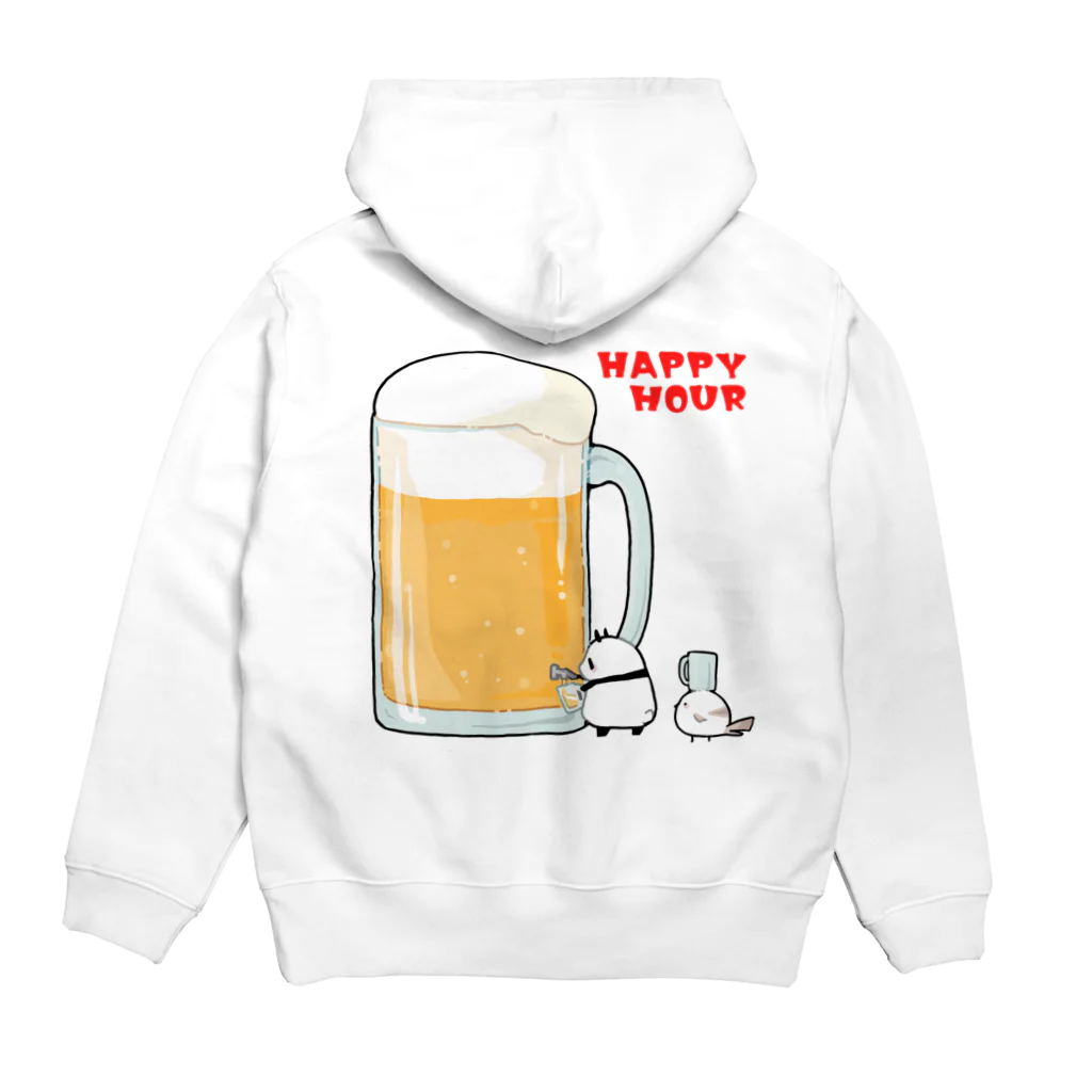 うさやのハッピーアワーでビール祭りを開催するパンダとシマエナガ Hoodie:back