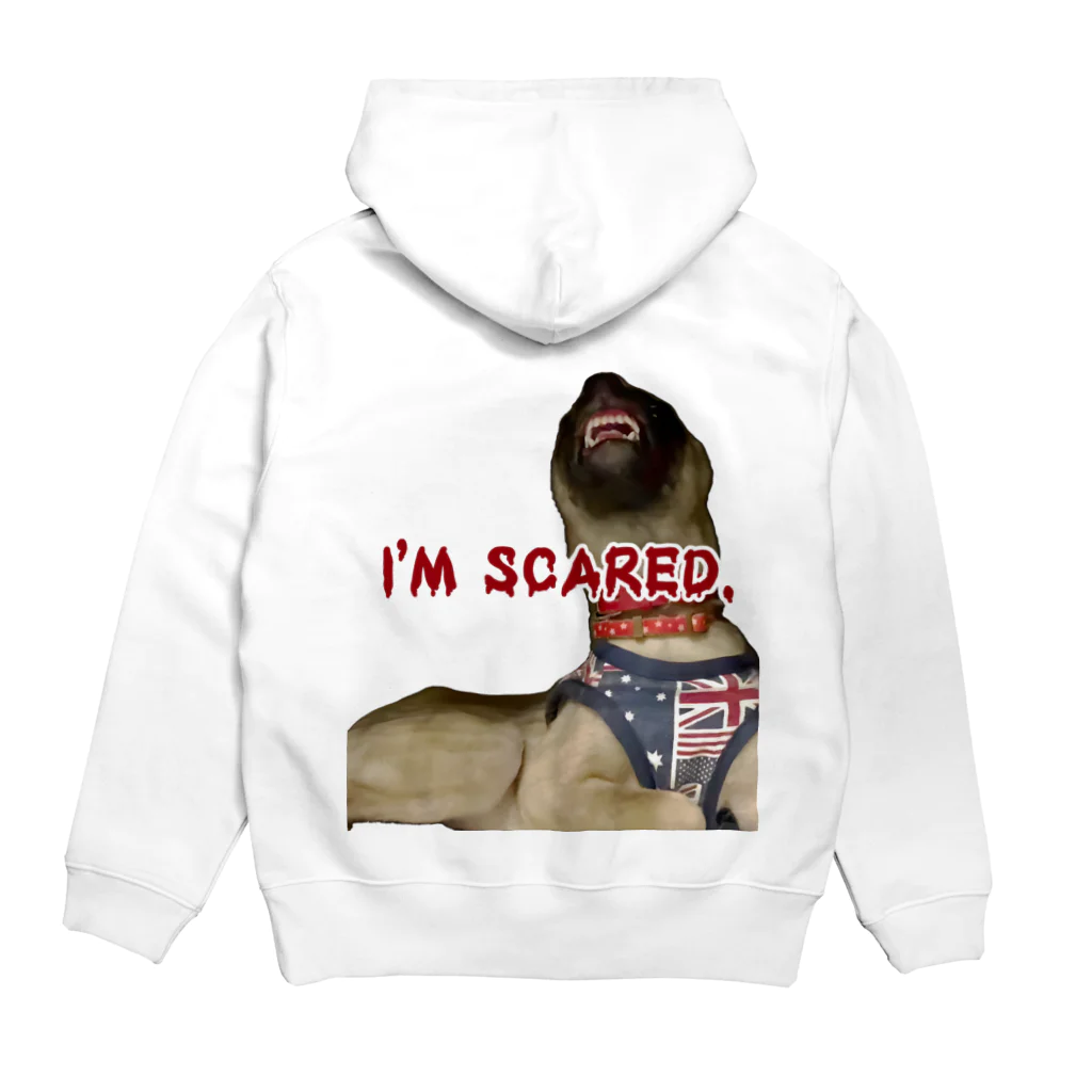 毛玉のおうちチャリティーグッズ販売suzuri部のI'M SCARED. Hoodie:back