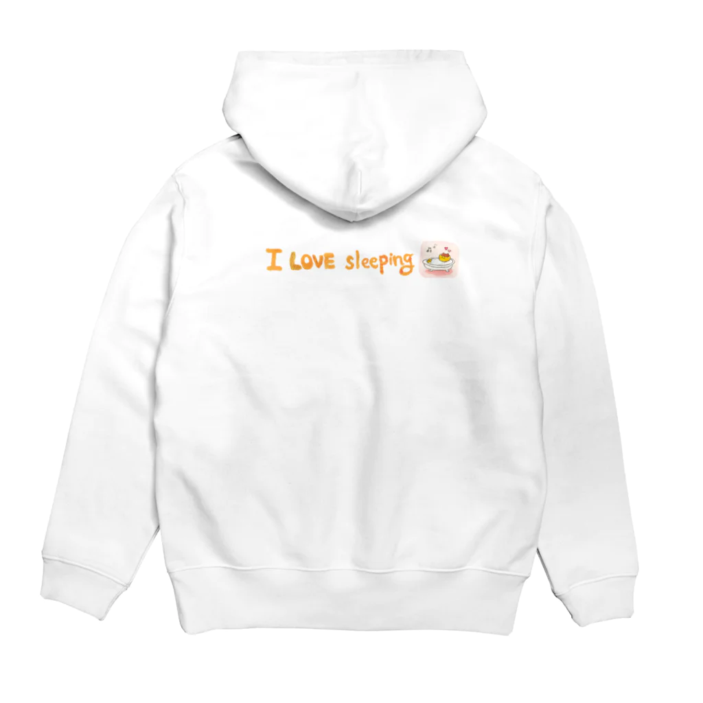 popopom777のi love sleeping (オレンジロゴ＆お風呂ねむくん) Hoodie:back