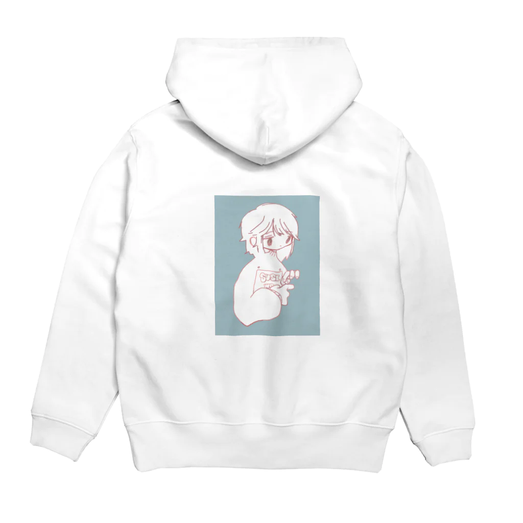 天ぷら100円(税抜き)の水色女の子は指が気になる Hoodie:back