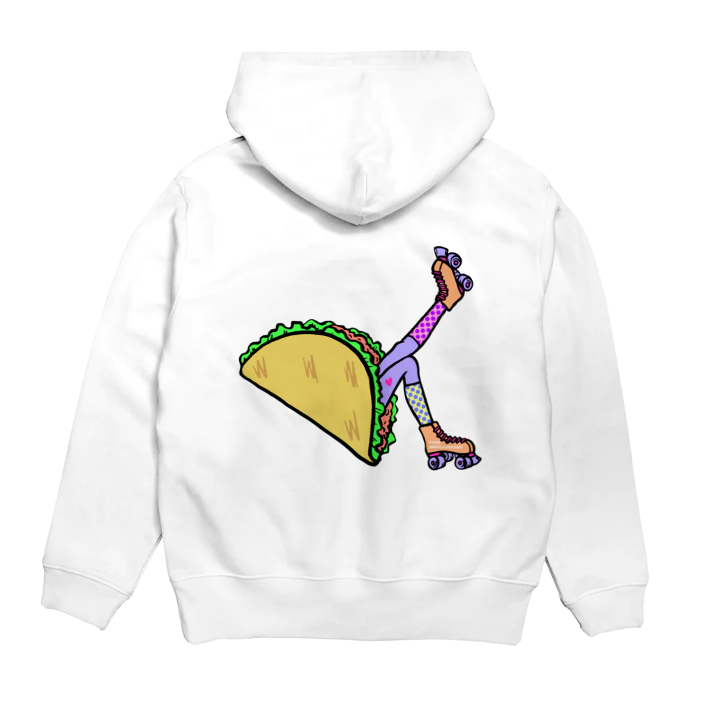 Mieko_Kawasakiのタコス　ローラースケート　ガール  TACOS ROLLER GIRL DOT 水玉　ドット　Tacos Rollerskate Rainbow Hoodie:back