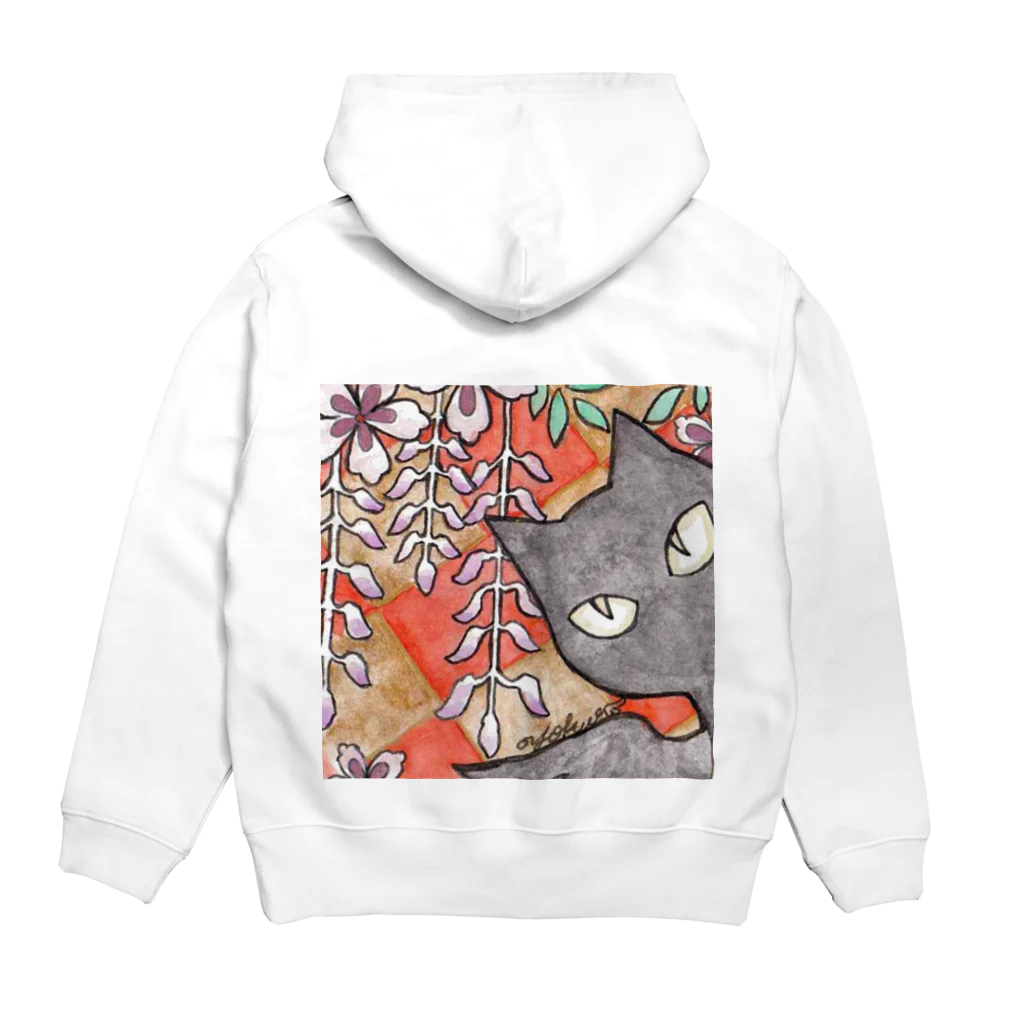 片翼の藤と黒猫 Hoodie:back