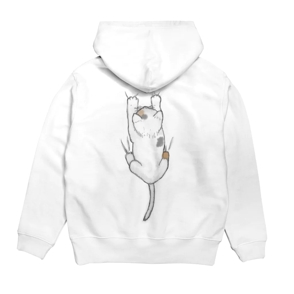 そらまめの着ると背中に三毛猫がしがみつく Hoodie:back