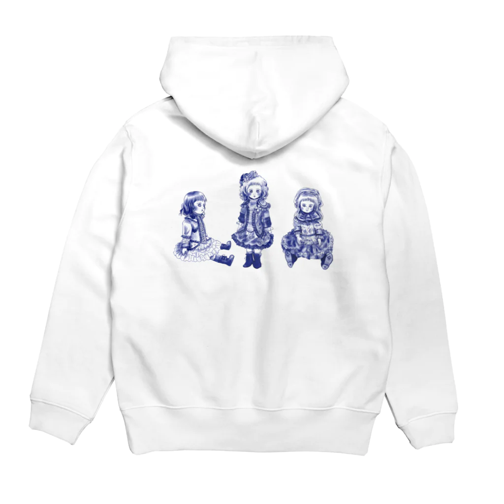 西洋人形館　＠かなでの彦舎のビスクドール3人娘　デルフトブルー Hoodie:back