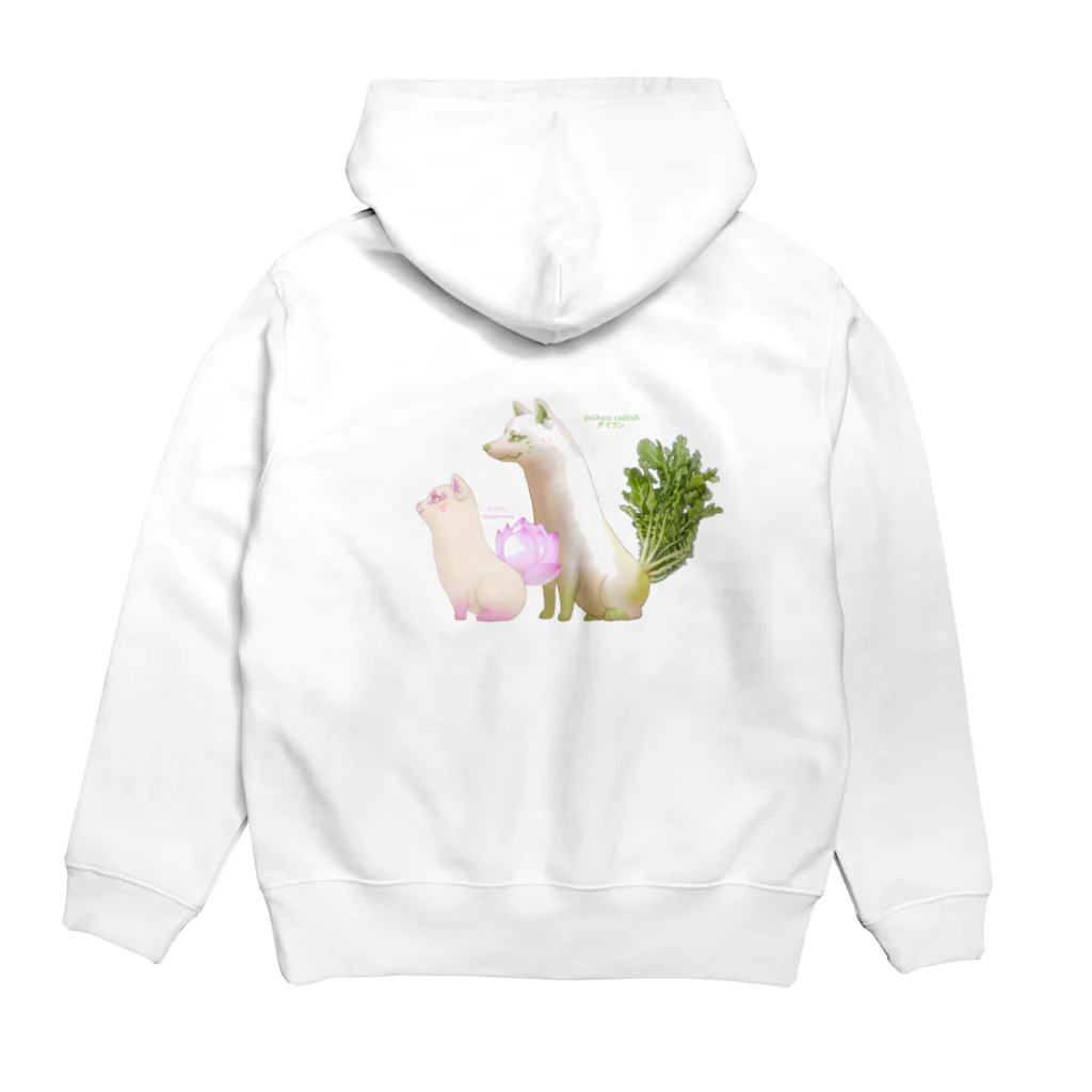 おやさい妖精さんの お店🌱のダイコン レンコン バックプリント Hoodie:back