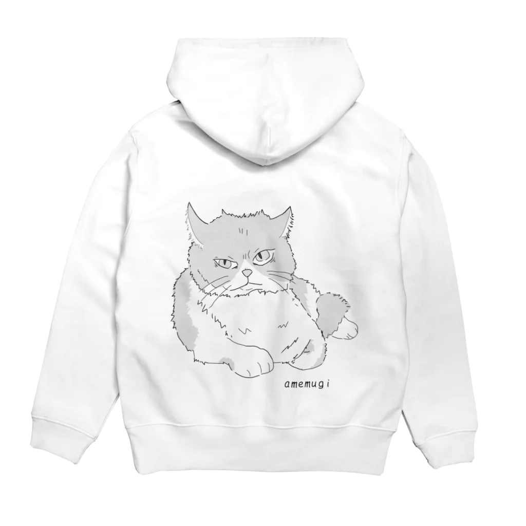 amemugi（あめむぎ）の（背面）めちゃくちゃ強そうに見えるネコ。 Hoodie:back