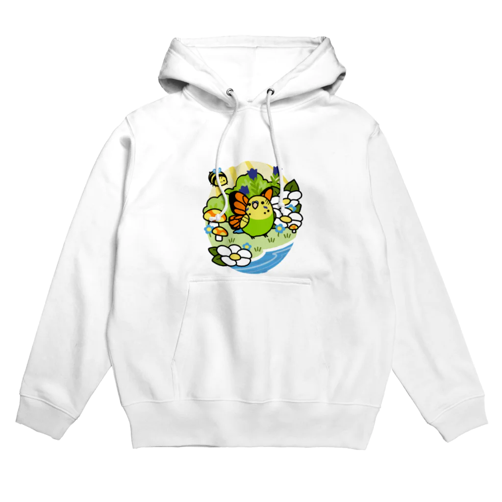 Cody the LovebirdのChubby Bird セキセイインコの妖精 Matcha 一緒に森を守ろう！ Hoodie