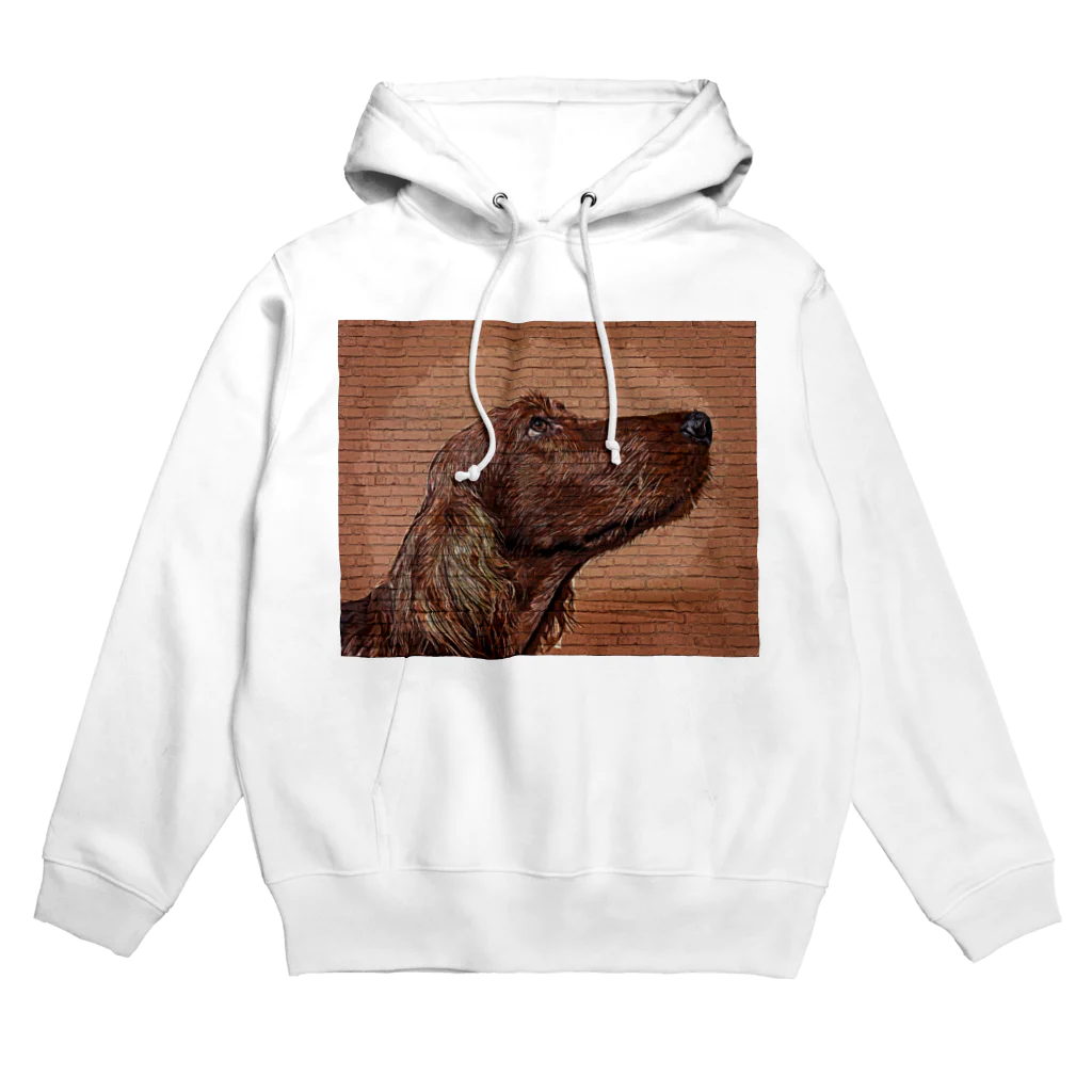 【CPPAS】Custom Pet Portrait Art Studioのアイリッシュセッタードッグ - レンガブロック背景 Hoodie