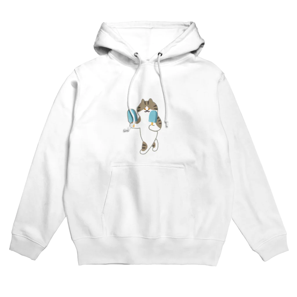 SUIMINグッズのお店の【中・フチあり】ソーダアイスを意気揚々と運ぶねこ Hoodie