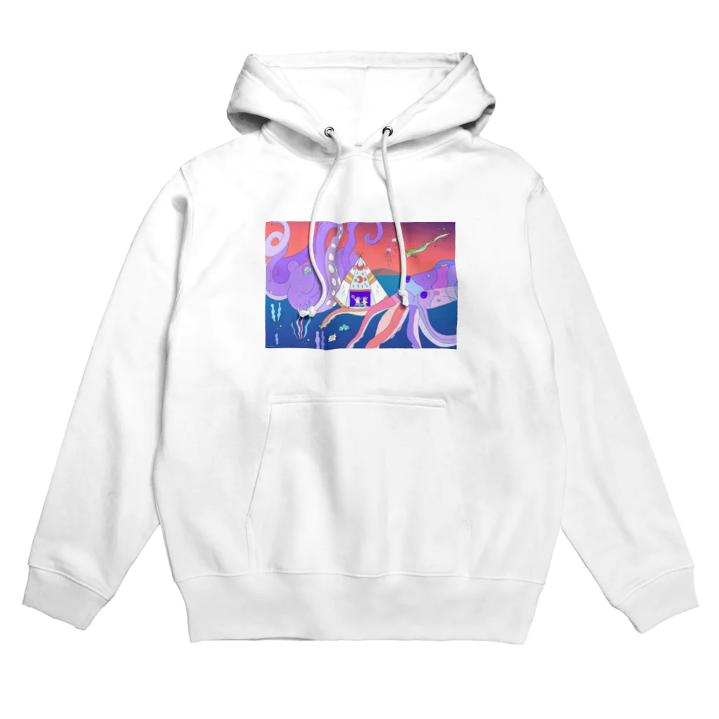 宇宙キャンプの深海でDJするねこ、タコとイカ、クラゲ、リュウグウノツカイ Hoodie