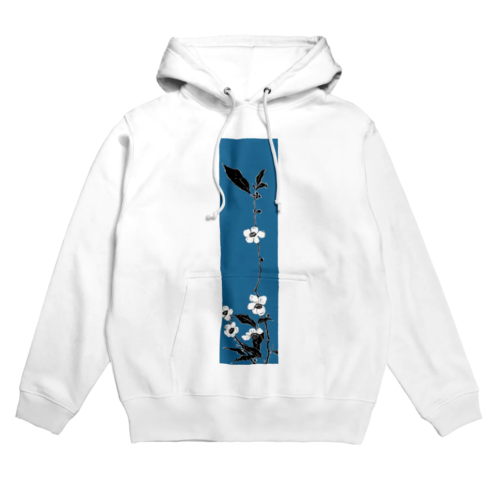 PALA's SHOP　cool、シュール、古風、和風、の和風柄　白と黒　花模様　(青) Hoodie