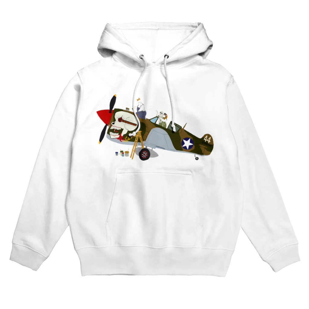 SKULL-2のノーズアートを描くすろくま。戦闘機P-40、SKULL Hoodie