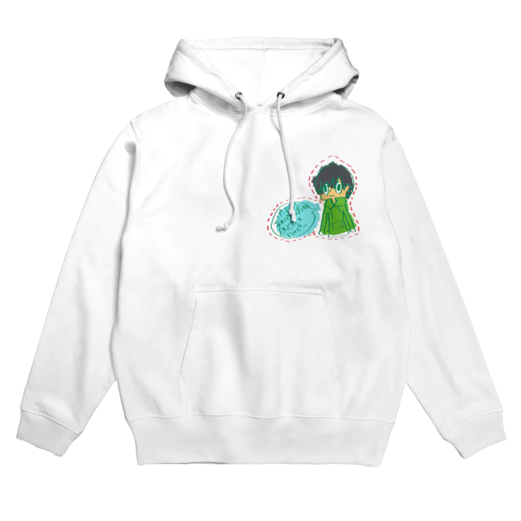 空を泳ぐ魚のゲームが好きな少年 ワッペン風 Hoodie