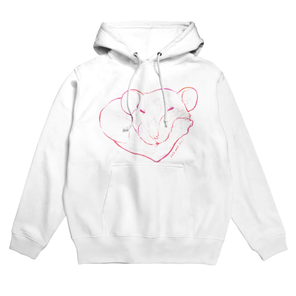 ねずみのおみせ suzuri店のしろちゃんと一緒に筋トレしよう(赤グラデ)  Hoodie