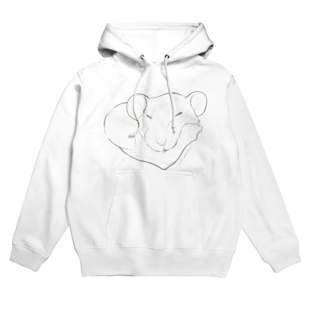 ねずみのおみせ suzuri店のしろちゃんと一緒に筋トレしよう(鈍色グラデ) Hoodie