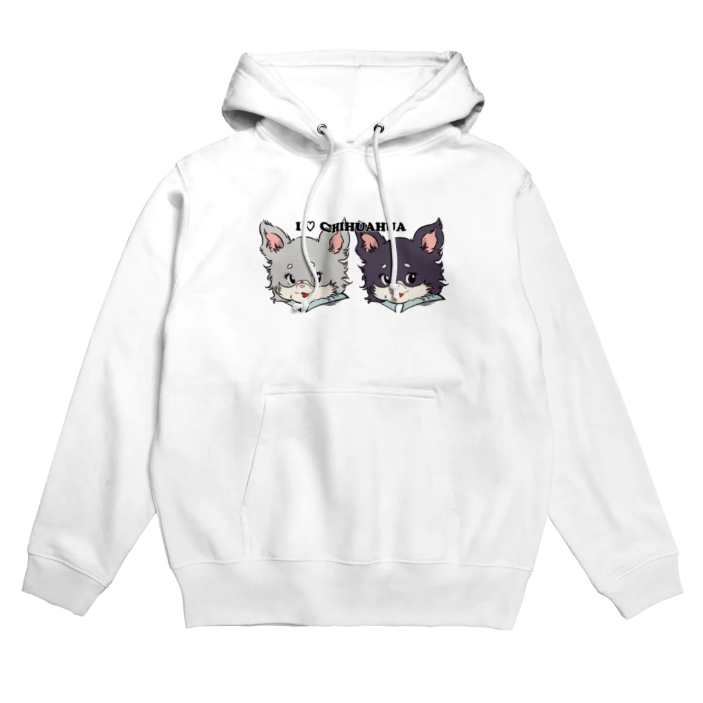 チャリティーグッズ-犬専門デザインのチワワ-ブルーグレー・イザベラタン&ブラックタン「I♡CHIHUAHUA」 Hoodie