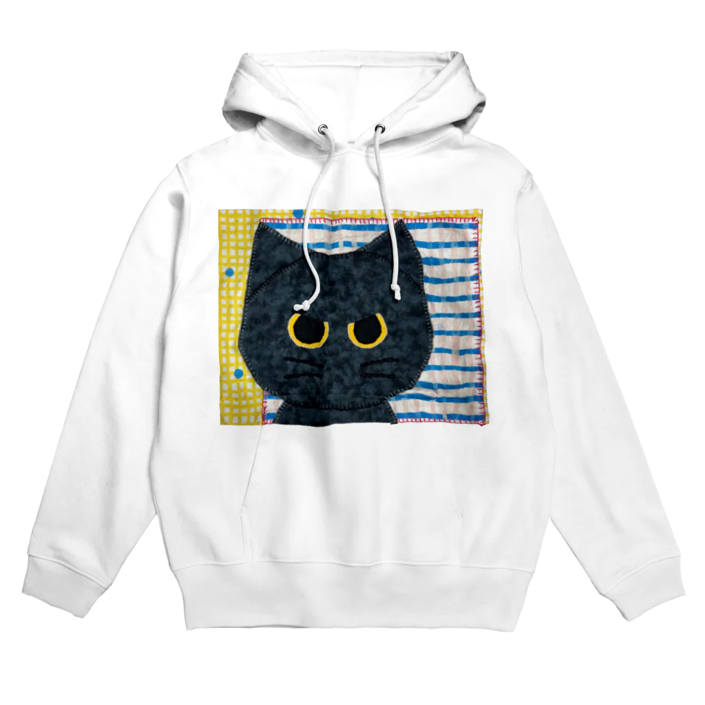 くろだまやさんの黒猫くろだまの手縫いアップリケ風 Hoodie