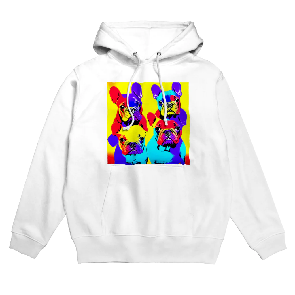 TakashiSのVivid Quartet of French Bulldogs Hoodie