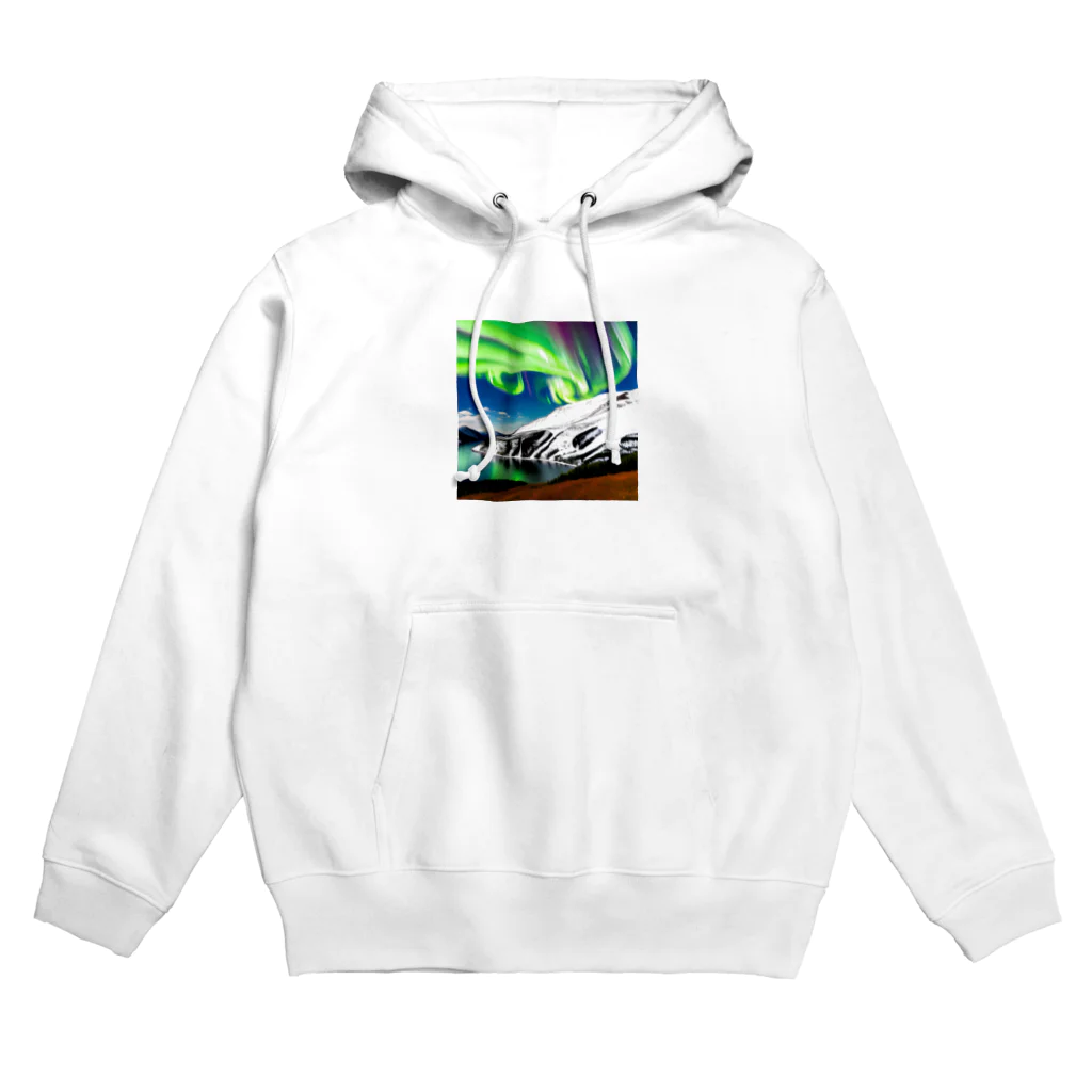 むめみの可愛いアイテムショップ⭐︎の北欧調の自然とオーロラのある景色 Hoodie