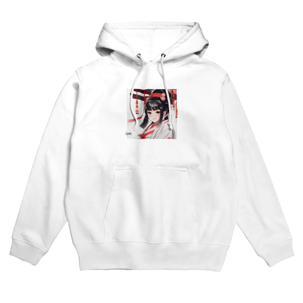 ワンダーワールド・ワンストップの巫女服を着た綺麗なポニーテール女性のグッズ Hoodie