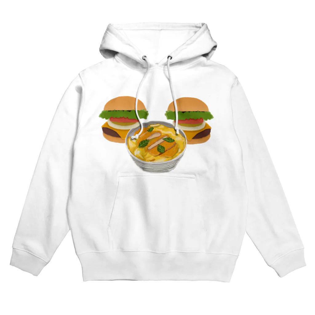 徳原旅行先のお土産屋さんのかつ丼とハンバーガー２個 Hoodie