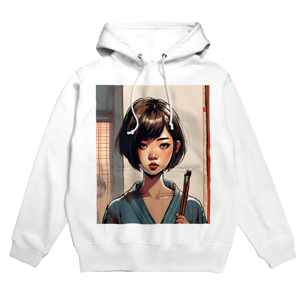 ワンダーワールド・ワンストップのおかっぱ頭のミステリアスな女性画家 Hoodie