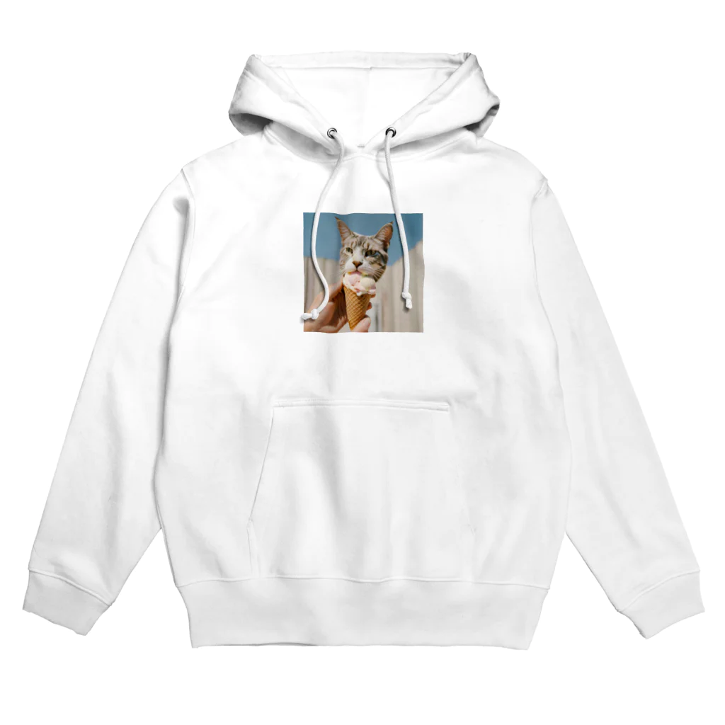 猫雑貨屋　ねこまろのアイスにかぶりつく猫 Hoodie