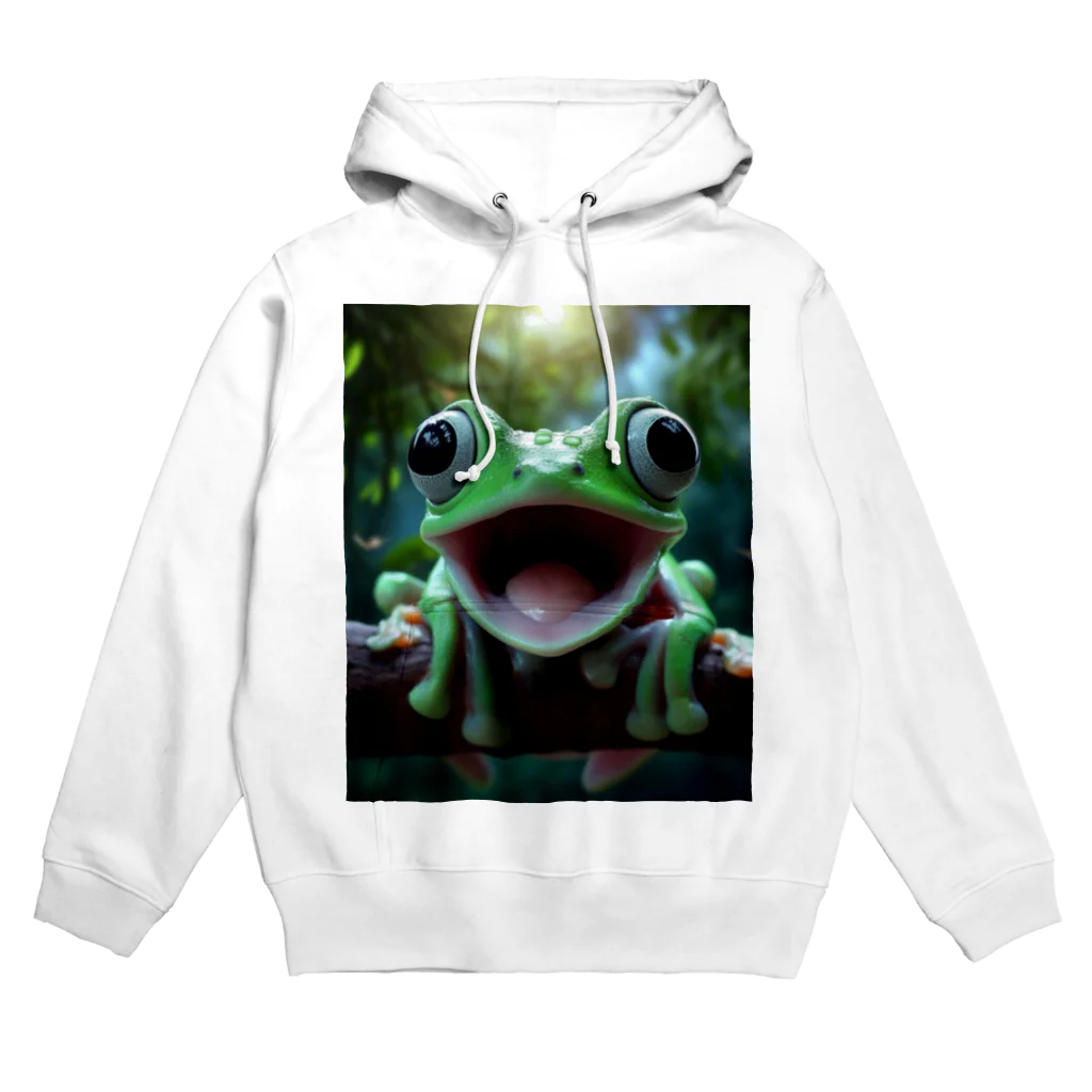 ワンダーワールド・ワンストップのリアルでユニークな笑っているカエル Hoodie