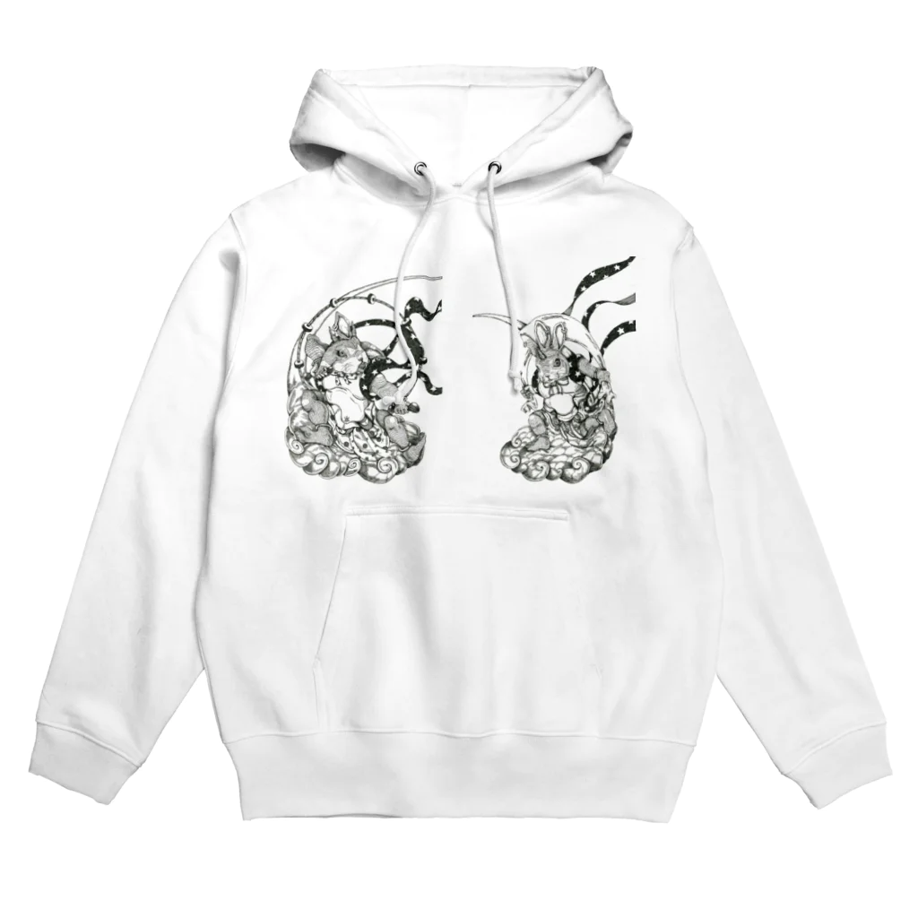 筆ペン画家 原良輔の風神・雷神三つ耳うさぎ Hoodie