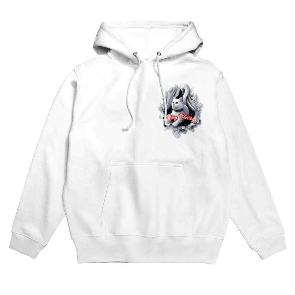 飛び出す！アニマルショップの飛び出す！白猫　クリスマスver Hoodie