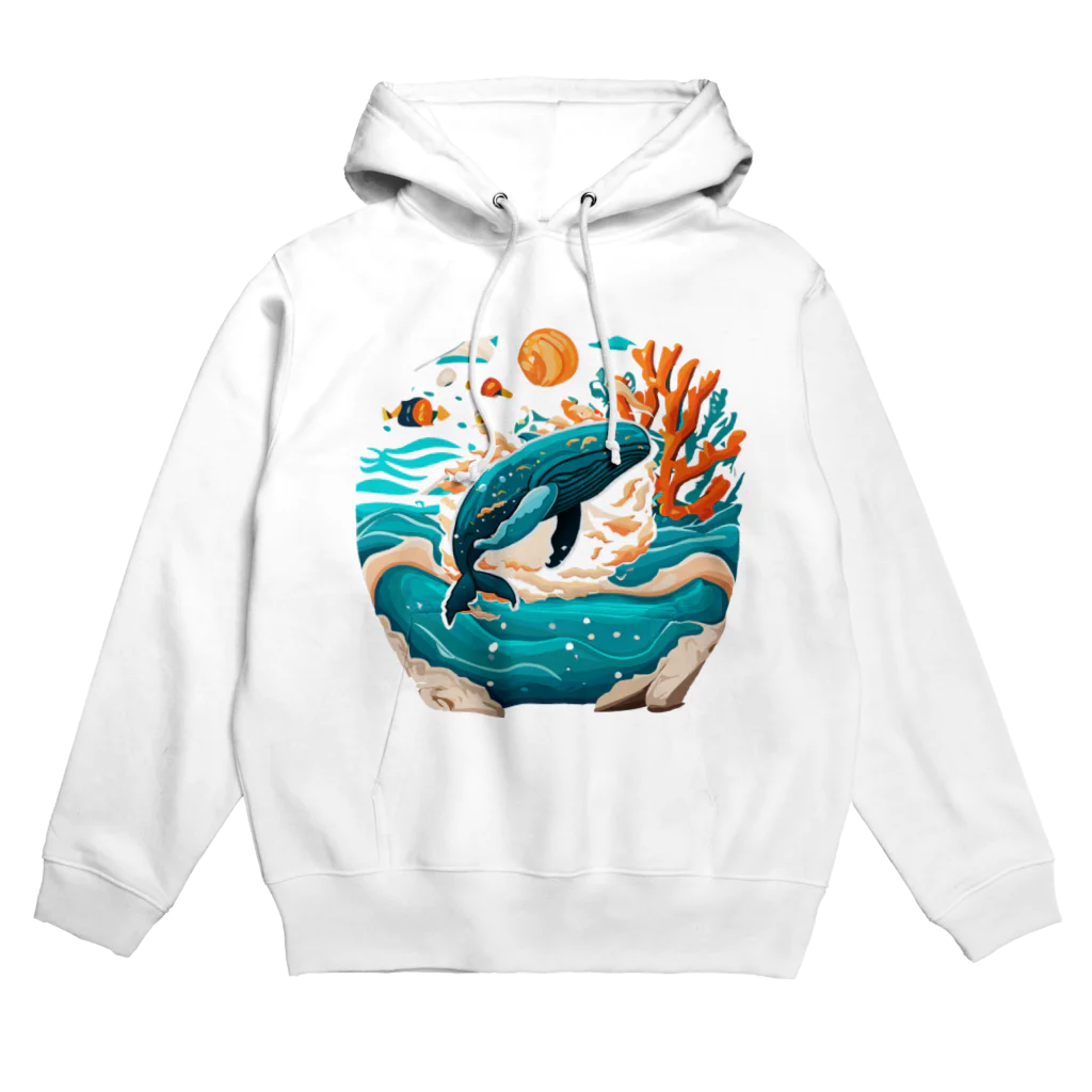 ✨🌏TCHD LLC SHOP🌏✨のダイナミックに飛ぶクジラちゃん Hoodie