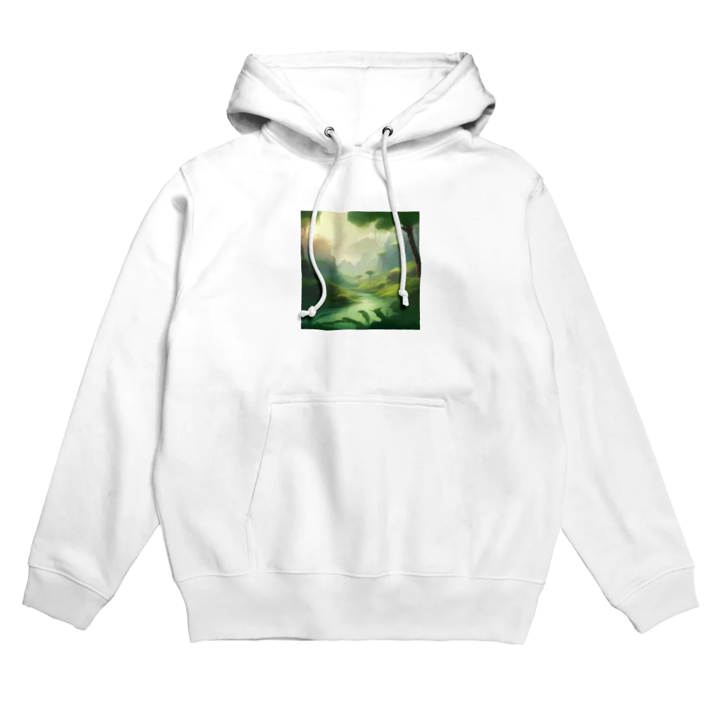 G7のショップの 幻想の森 グリーンウンダー アートプリント Hoodie