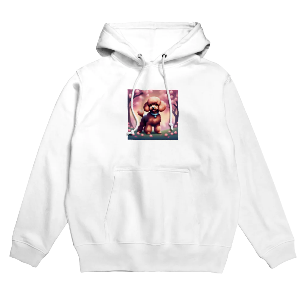 ChicCanvas Boutiqueの桜舞い散る中でたたずむ可愛いトイプードル Hoodie