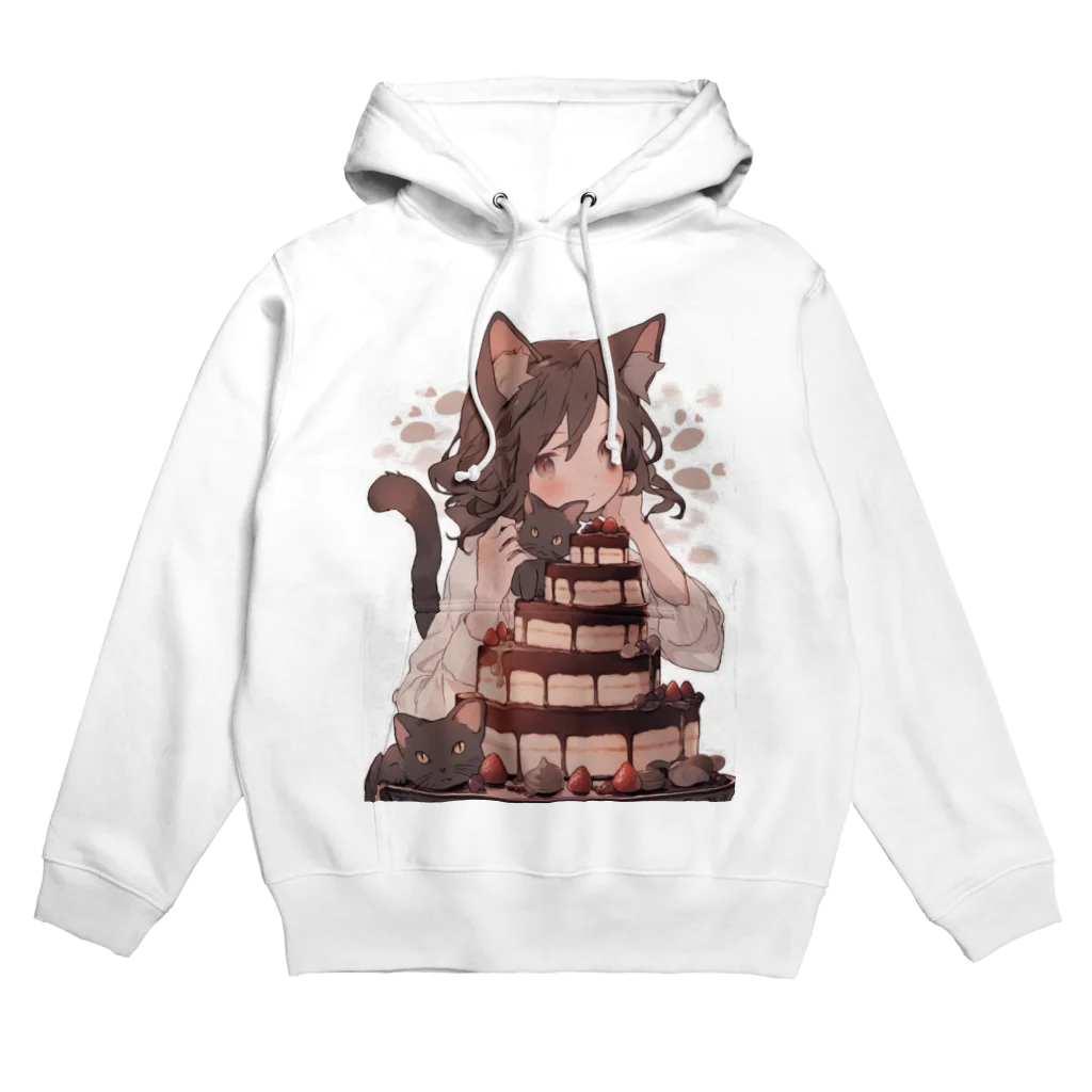 シロクマペンギンのネコちゃんとチョコレートケーキ Hoodie