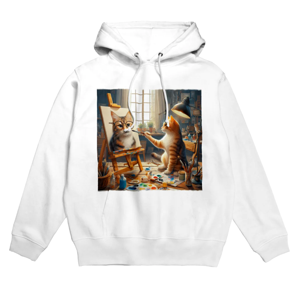 ニャーちゃんショップのネコを描くネコ Hoodie